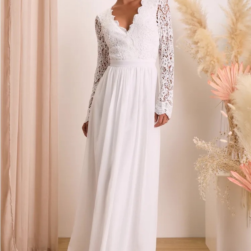 Lulu's White Long Sleeve Lace Maxi Dress